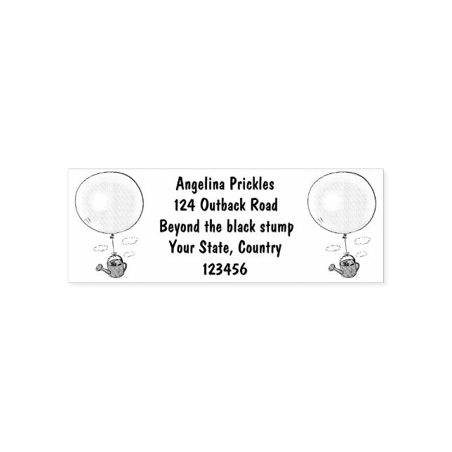 Cute mouse in watering can with balloon cartoon self-inking stamp (Design)