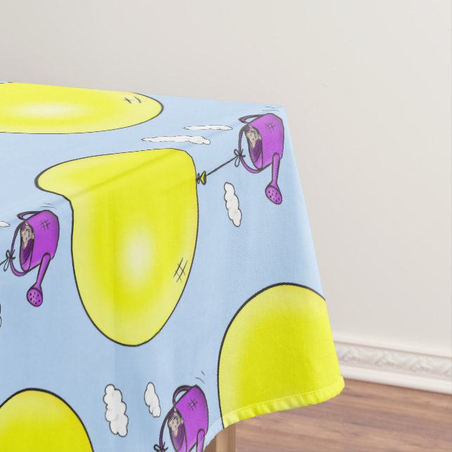 Cute mouse in watering can with balloon cartoon tablecloth (In Situ)