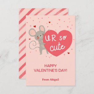 Cute Mouse Kids Classroom Valentine Note Card