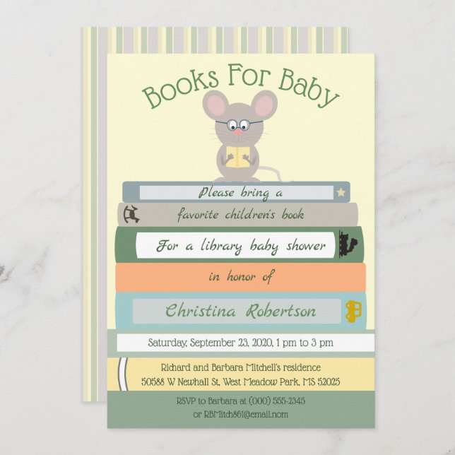Cute Mouse Library Baby Shower Invitation (Front/Back)