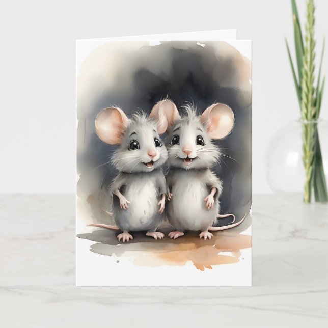 Cute Mouse Mice Best Pals Friends Portrait Blank Card (Front)