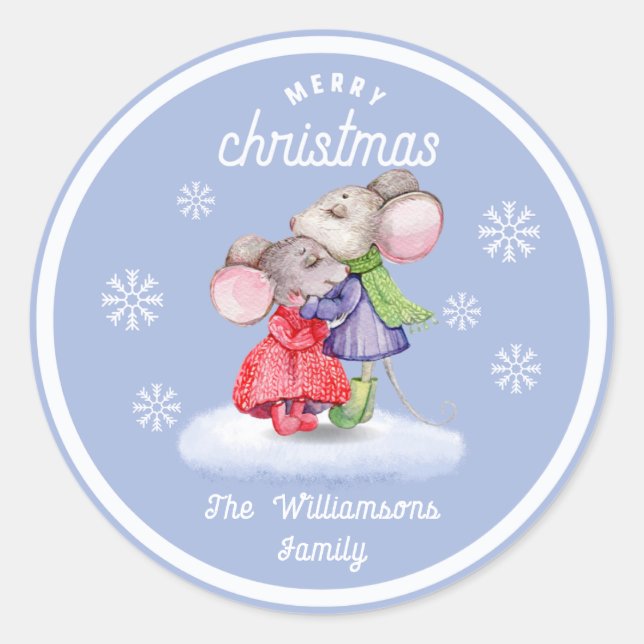 Cute Mouse Minimalist Merry Christmas Gift Classic Round Sticker (Front)
