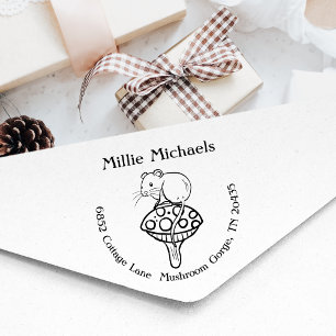 Cute Mouse Mushroom Return Address Rubber Stamp
