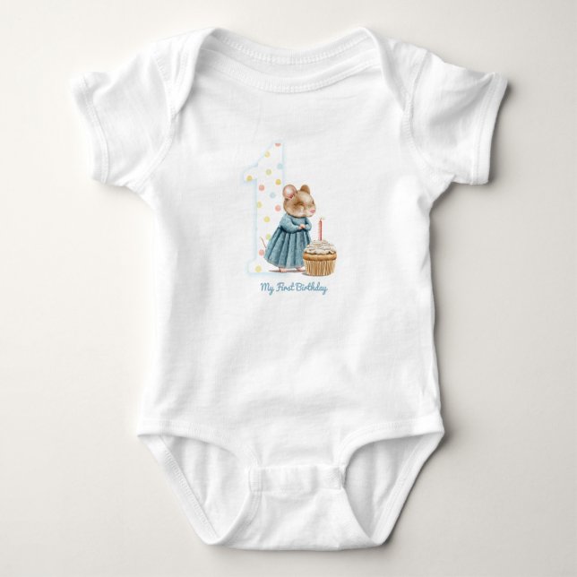 Cute Mouse My First Birthday T-Shirt Baby Bodysuit (Front)