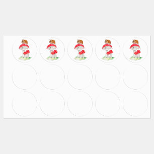 Cute mouse on fly agaric watercolor