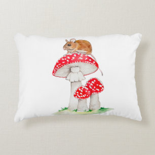 Cute mouse on fly agaric watercolor decorative cushion
