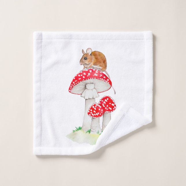 Cute mouse on fly agaric watercolor wash cloth (Wash Cloth)