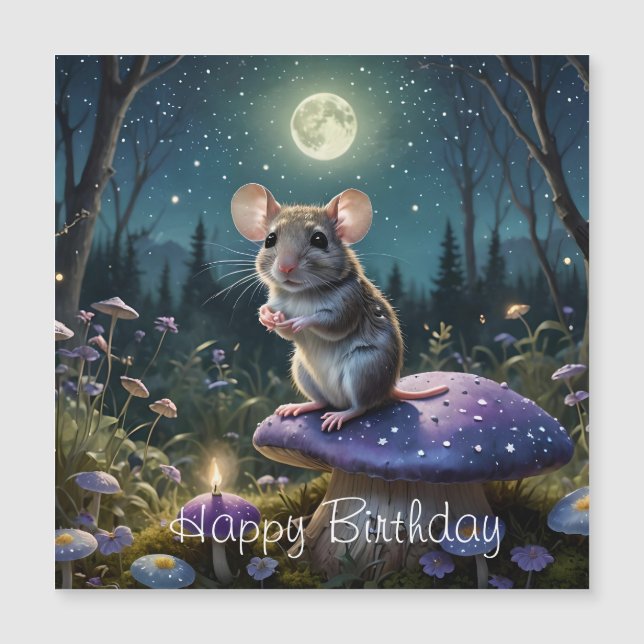 Cute Mouse on Mushroom in Moonlight Birthday (Front)