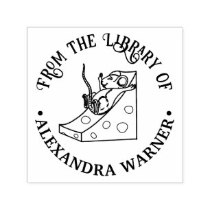 Cute Mouse on Swiss Cheese Slide Library Book Name Self-inking Stamp