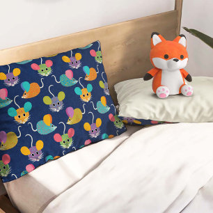Cute Mouse Pattern on Blue Pillowcase