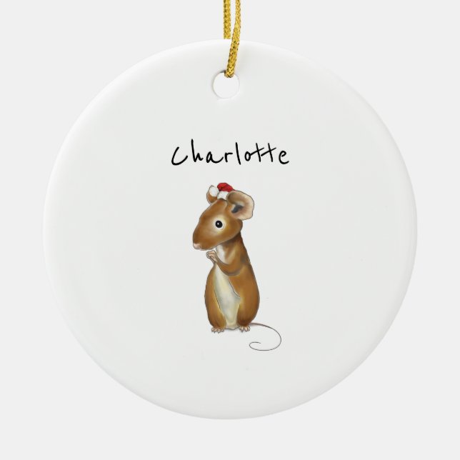 Cute Mouse Personalised Christmas Stocking Ceramic Tree Decoration (Front)