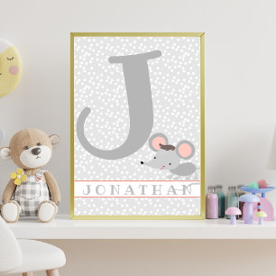 Cute Mouse & Polkadots Personalised Boy Nursery  Poster