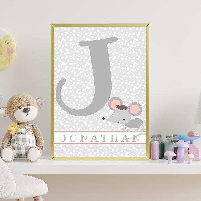Cute Mouse & Polkadots Personalised Boy Nursery  Poster (Creator Uploaded)