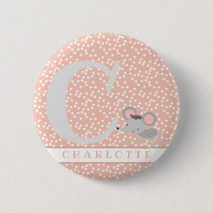 Cute Mouse & Polkadots Personalised Girl Birthday 6 Cm Round Badge