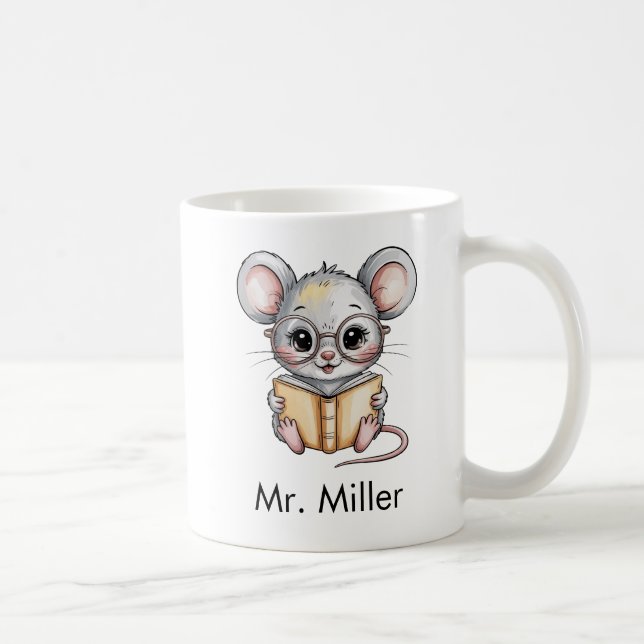 Cute Mouse Reading a Book Custom Coffee Mug (Right)