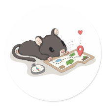Cute Mouse Reading a Treasure Map Adventure Sticke