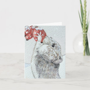 Cute mouse red berries snow scene wildlife holiday card