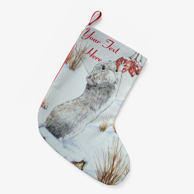 Cute mouse red berries snow scene wildlife small christmas stocking (Front (Hanging))