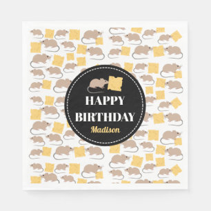 Cute Mouse Rodent Eating Cheese Birthday   Napkin