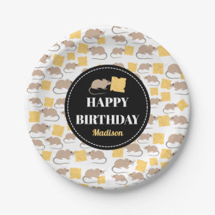 Cute Mouse Rodent Eating Cheese Birthday  Paper Plate