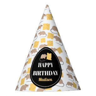 Cute Mouse Rodent Eating Cheese Birthday  Party Hat