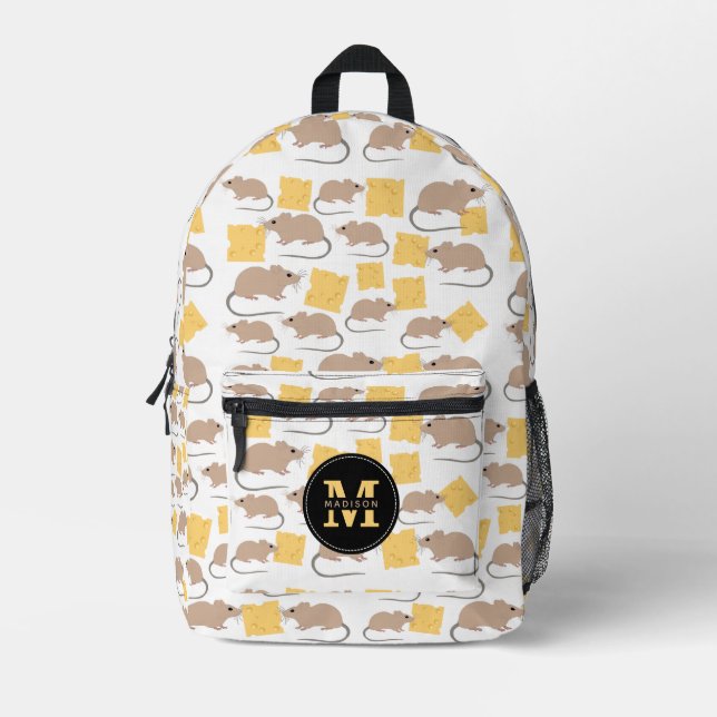 Cute Mouse Rodent Eating Cheese Pattern School Printed Backpack (Front)