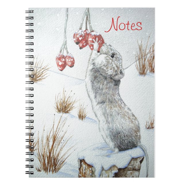 Cute mouse snow scene picture of wildlife notebook (Front)