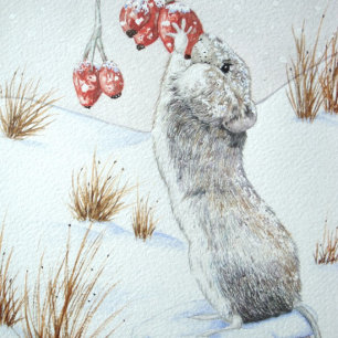 cute mouse snow scene wildlife painting art design jigsaw puzzle