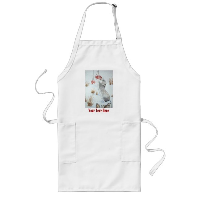 cute mouse snow scene wildlife painting art design long apron (Front)