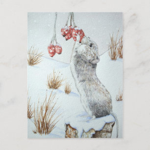 Cute mouse snowscene wildlife at christmas postcard