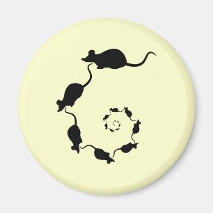 Cute Mouse Spiral. Black Mice on Cream. Magnet