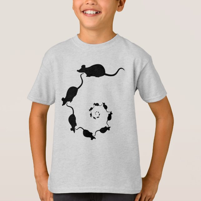 Cute Mouse Spiral. Black Mice on Cream. T-Shirt (Front)