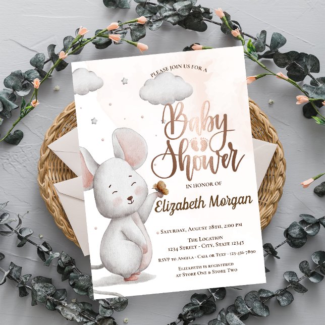 Cute Mouse Striped Baby Shower Invitation (Creator Uploaded)