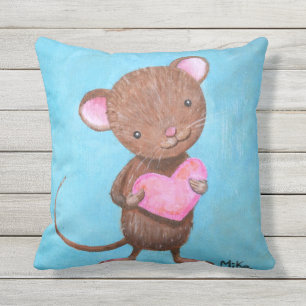 Cute Mouse Throw Pillow Adorable Mice with Heart