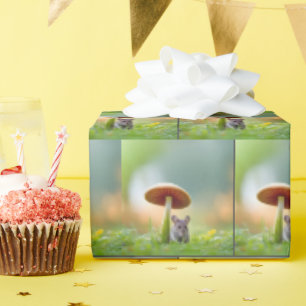 Cute Mouse Under a Mushroom Wrapping Paper