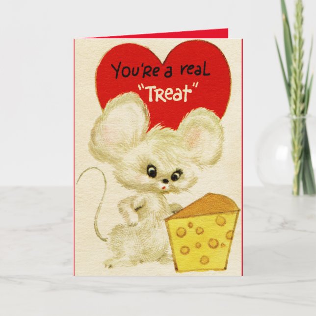Cute Mouse Vintage Valentine's Day Holiday Card (Front)