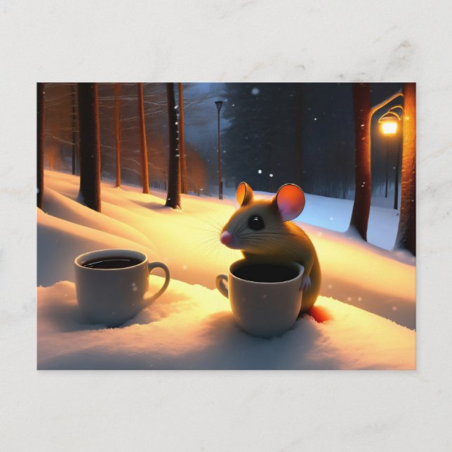 Cute Mouse warming up with Coffee Postcard (Front)