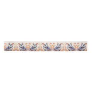 Cute mouse watercolor illustration  satin ribbon