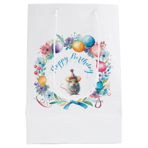 Cute Mouse Wearing a Party Hat  Medium Gift Bag