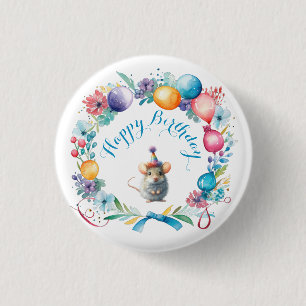 Cute Mouse Wearing a Party Hat Sticker 3 Cm Round Badge