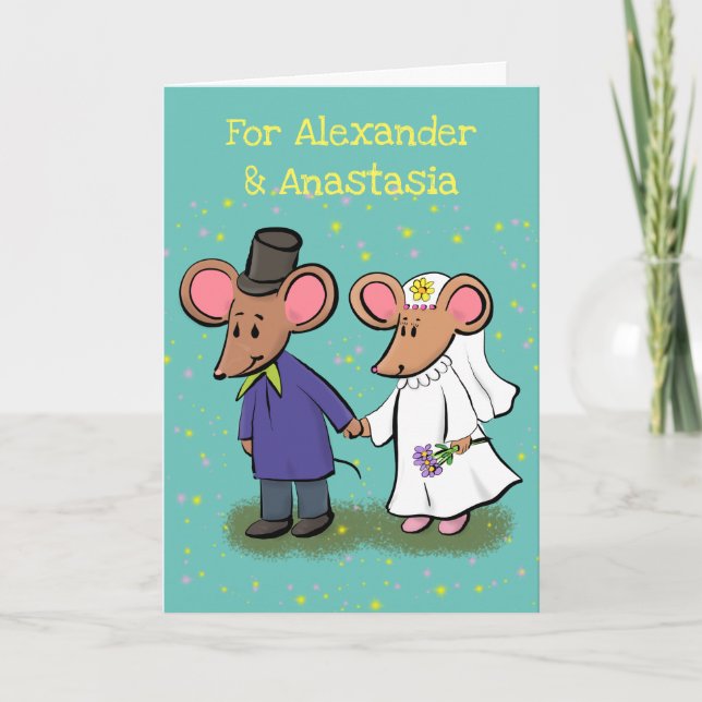 Cute mouse wedding cartoon illustration card (Front)