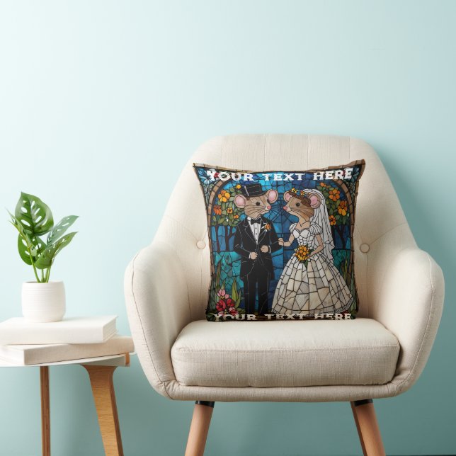 Cute Mouse Wedding Couple Mosaic Stained Glass Cushion (Chair)