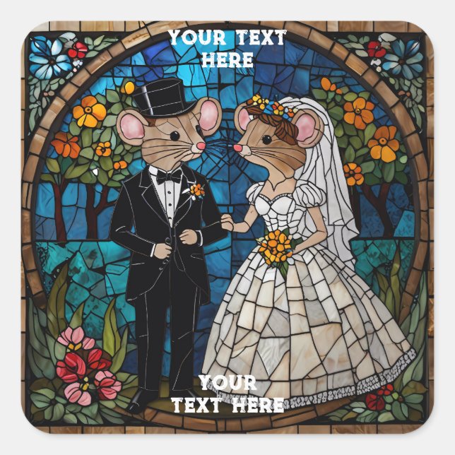 Cute Mouse Wedding Couple  Square Sticker (Front)