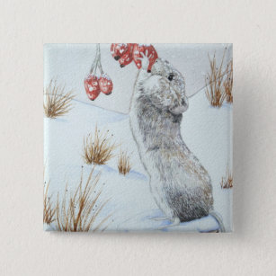 Cute mouse winter snow scene wildlife button