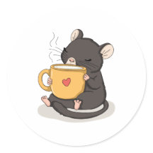 Cute Mouse with a Coffee Mug Kawaii Animal Sticker