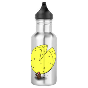 Cute mouse with cheese cartoon illustration 532 ml water bottle
