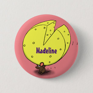 Cute mouse with cheese cartoon illustration 6 cm round badge