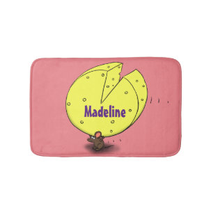 Cute mouse with cheese cartoon illustration bath mat