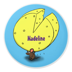 Cute mouse with cheese cartoon illustration ceramic knob