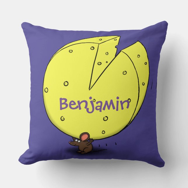 Cute mouse with cheese cartoon illustration cushion (Front)